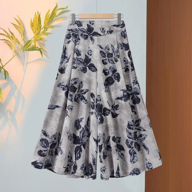 夏季高腰气质时尚碎花显瘦大码A字中长裙春夏复古印花中长款裙裤