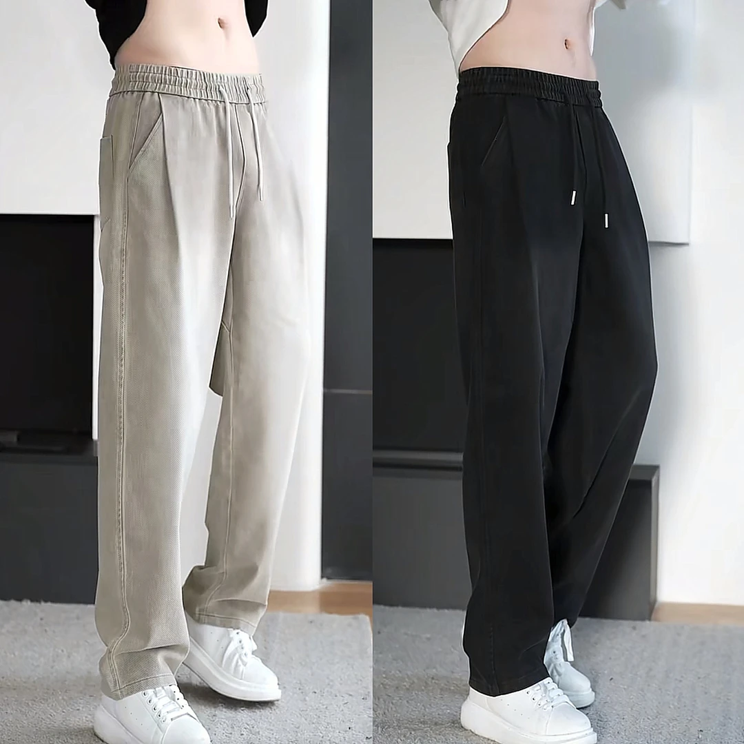 冬季加绒加厚莱赛尔斜纹牛仔裤男潮流美式复古水洗百搭宽松直筒裤