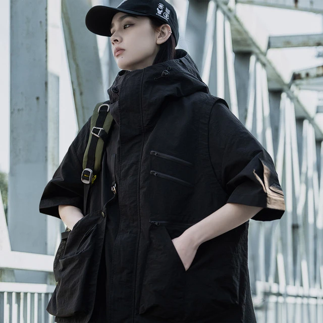 AOGZ连帽马甲男女春夏季新款可拆卸口袋户外战术背心机能工装外套