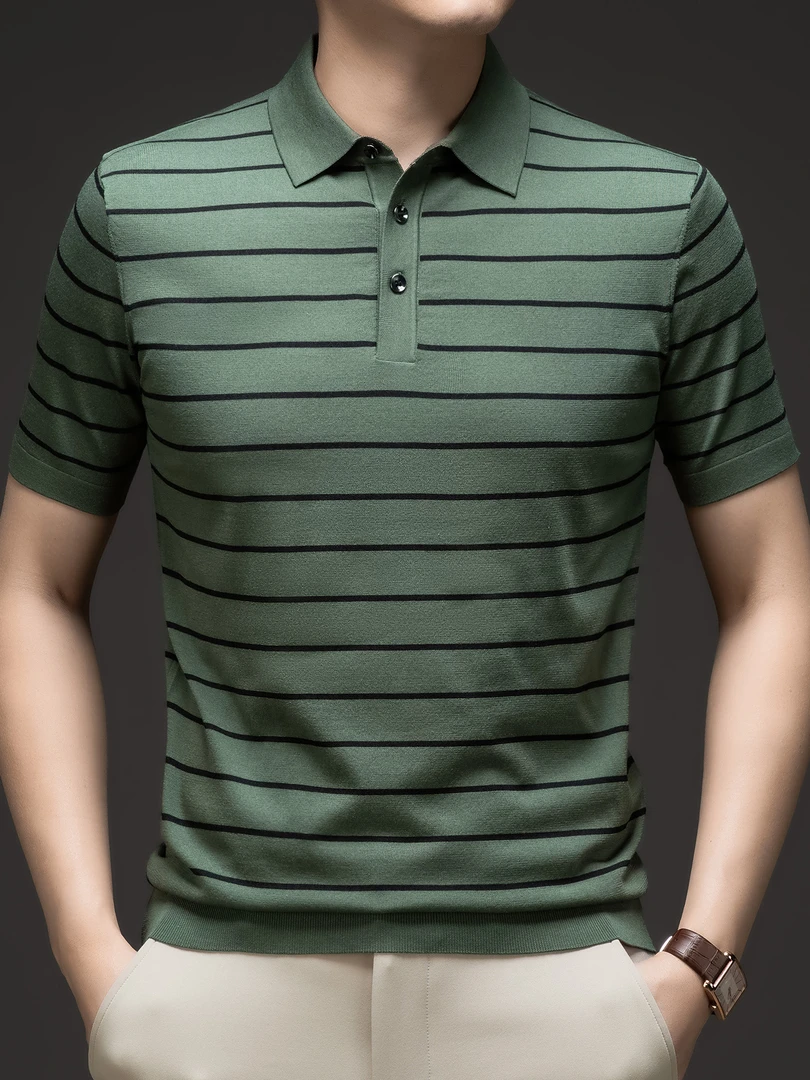 夏季男士polo衫短袖条纹翻领T恤宽松休闲潮流时尚薄款舒适百搭衣