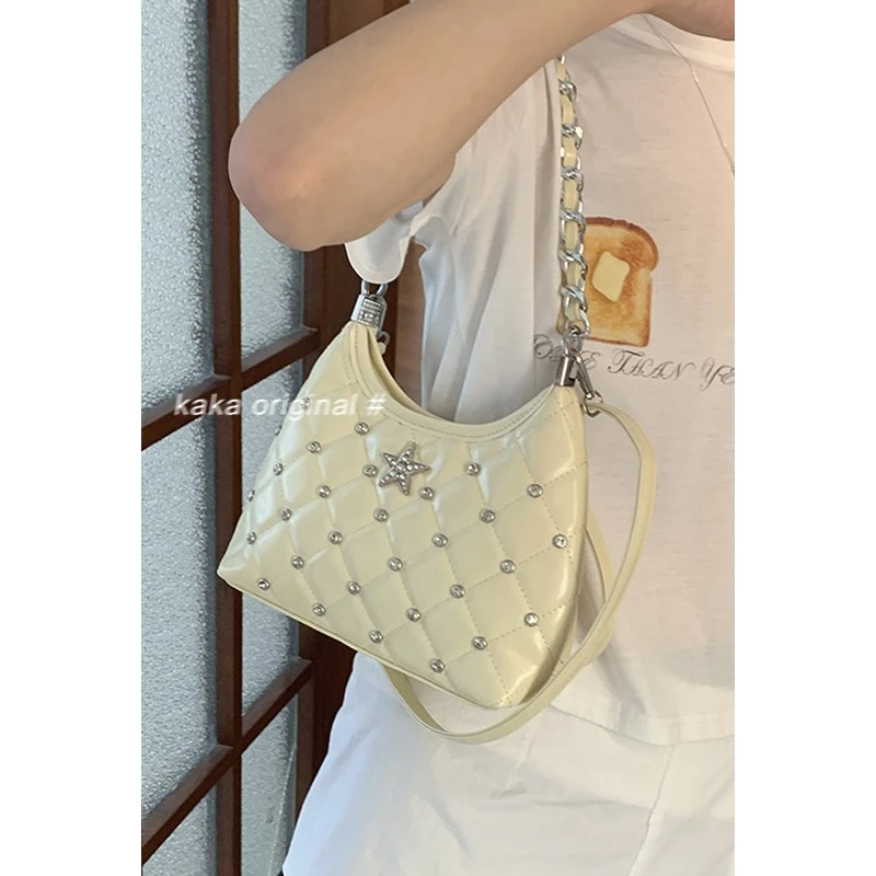 韩系百搭女款包包2025新款夏天时尚单肩包高级感小香风菱格腋下包