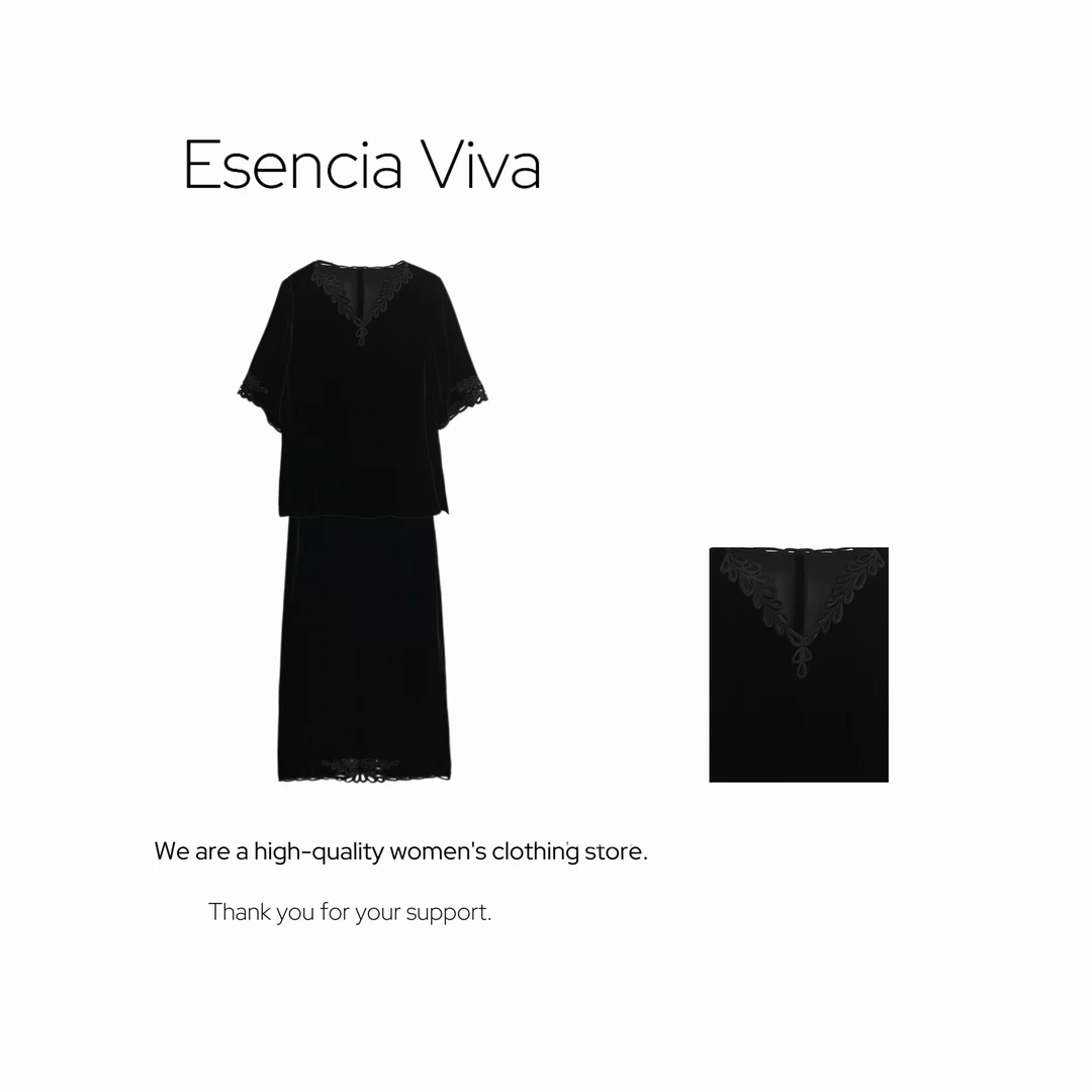 EV.【黛结天香】100%桑蚕丝镂空刺绣气质感套装上衣+半裙EVZZ0690