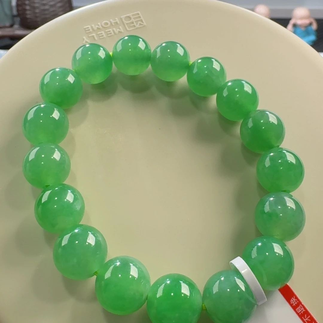 翡翠手链未镶嵌冰阳绿手串卡11.5-11 高货大漏！