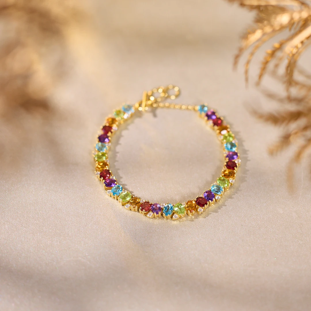 【歪歪】多巴胺彩虹托帕石手链明星同款饰品轻奢珠宝小众X-J2926