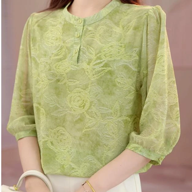 [高品质]2025夏季薄款显瘦气质优雅时尚百搭洋气透气遮肉碎花衬衫