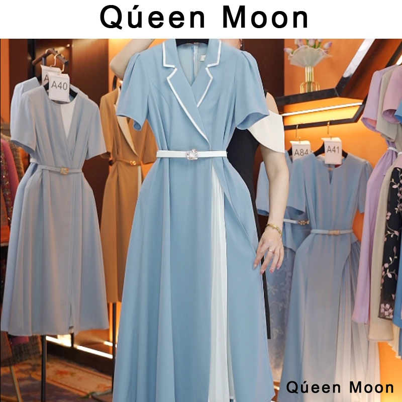 编码A67【QúeenMoon】经典轻奢百搭气质连衣裙拼接长裙 (定制女装)