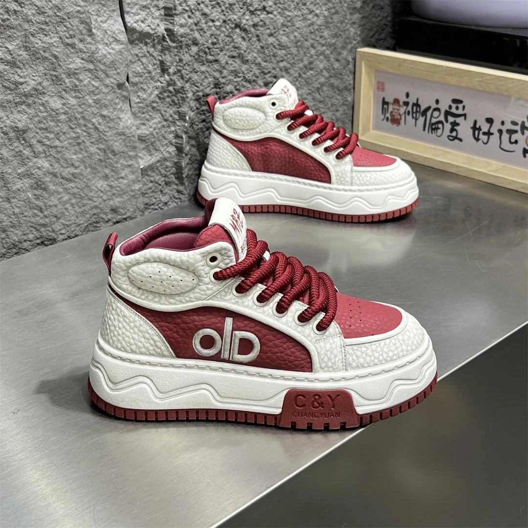 男鞋2025新款秋冬季潮流高帮加绒板鞋舒适百搭厚底增高运动休闲鞋