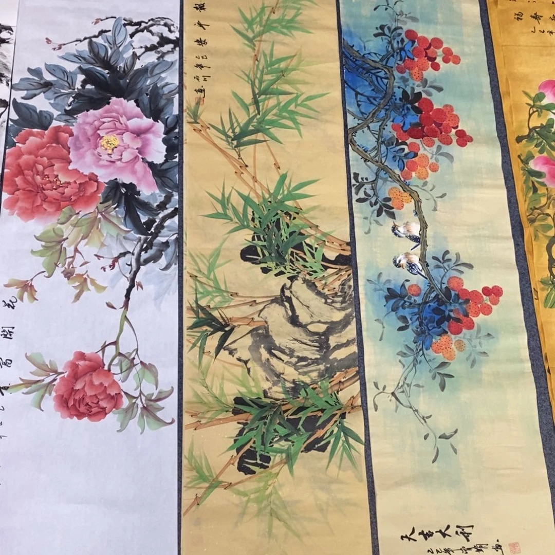 国画尺寸140✖️35四尺对开手绘床头画