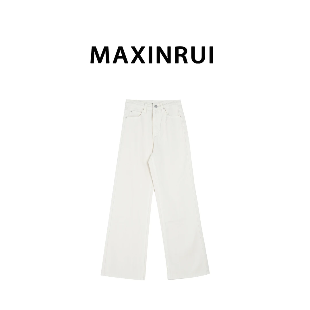 MAXINRUI 时尚牛仔神裤休闲百搭简约直筒设计师小白裤牛仔裤R8100