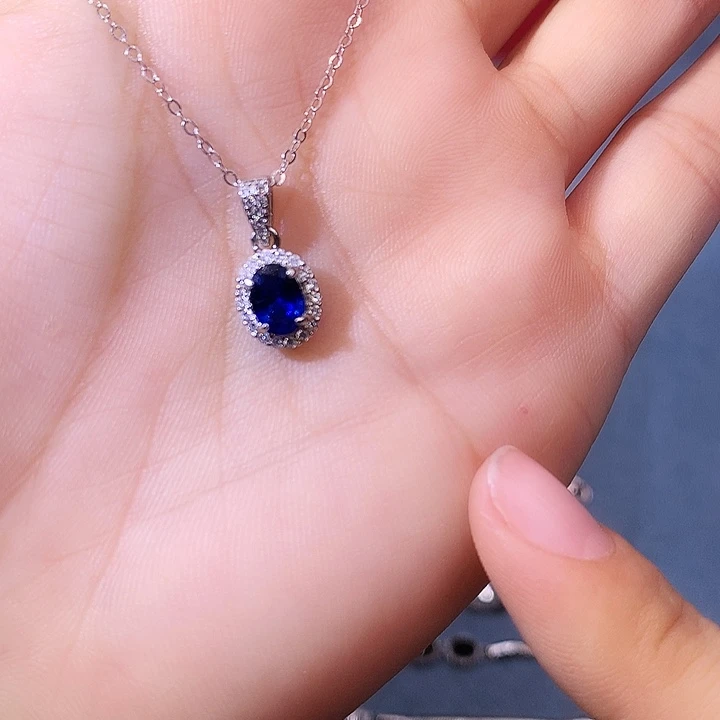 蓝宝石吊坠(赠链)银S925镶嵌