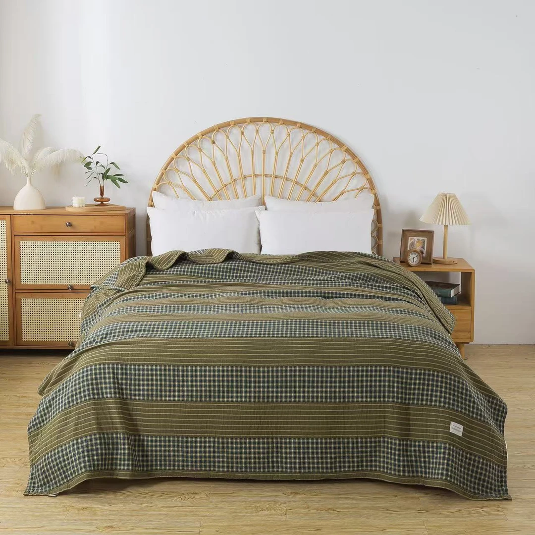 栖云榭·Cloud Pavilion Tassel Bedding｜原棉加厚条格床盖