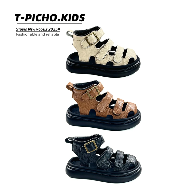 【儿童罗马凉鞋】（头层牛皮）2025年夏季新款男女童休闲沙滩鞋-6877