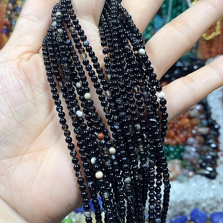 玛瑙/玉髓未镶嵌珠宝半成品玛瑙圆珠卡3mm（3条）