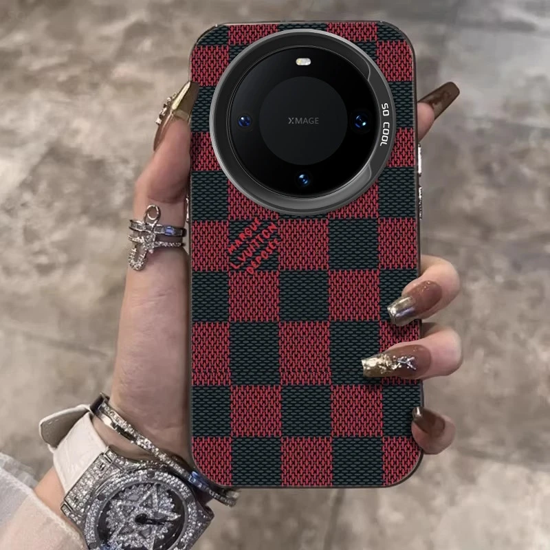 黑红格纹适用华为mate70Pro手机壳高级mate60创意50/40磨砂保护套