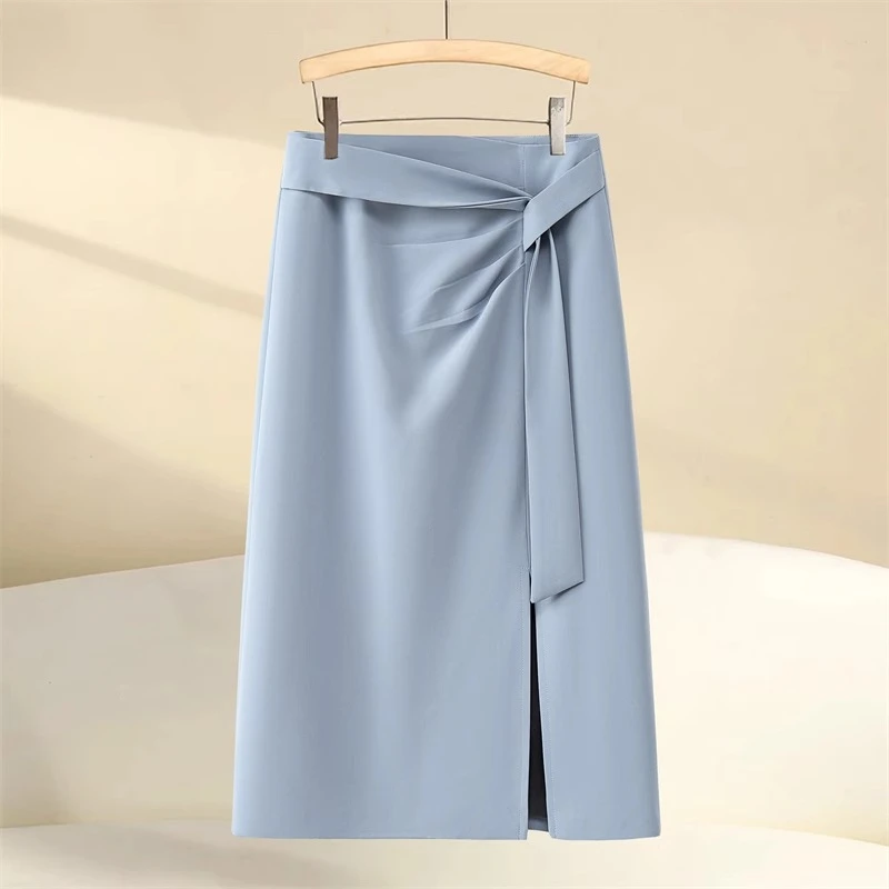 拉夏贝尔高级感开叉a字半身裙女夏季2025新款高腰职业西装包臀裙