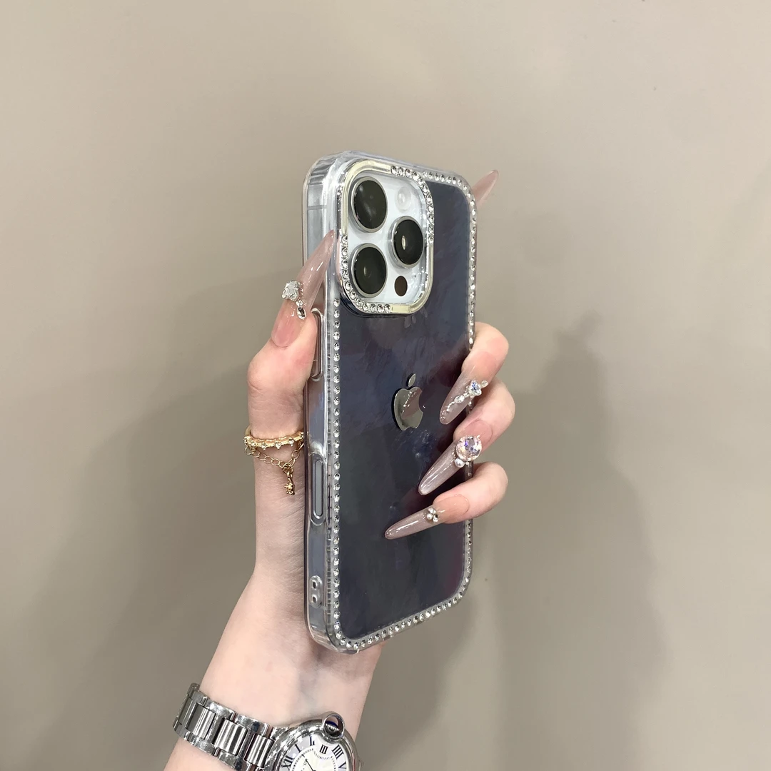 新款锡纸纹镭射闪钻适用iPhone16promax手机壳15时尚14Pro/13网红