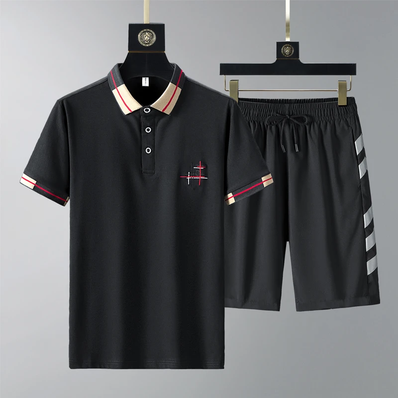 花花公子【冰丝套装】夏日户外短袖POLO衫男速干裤爸爸装父亲节A3