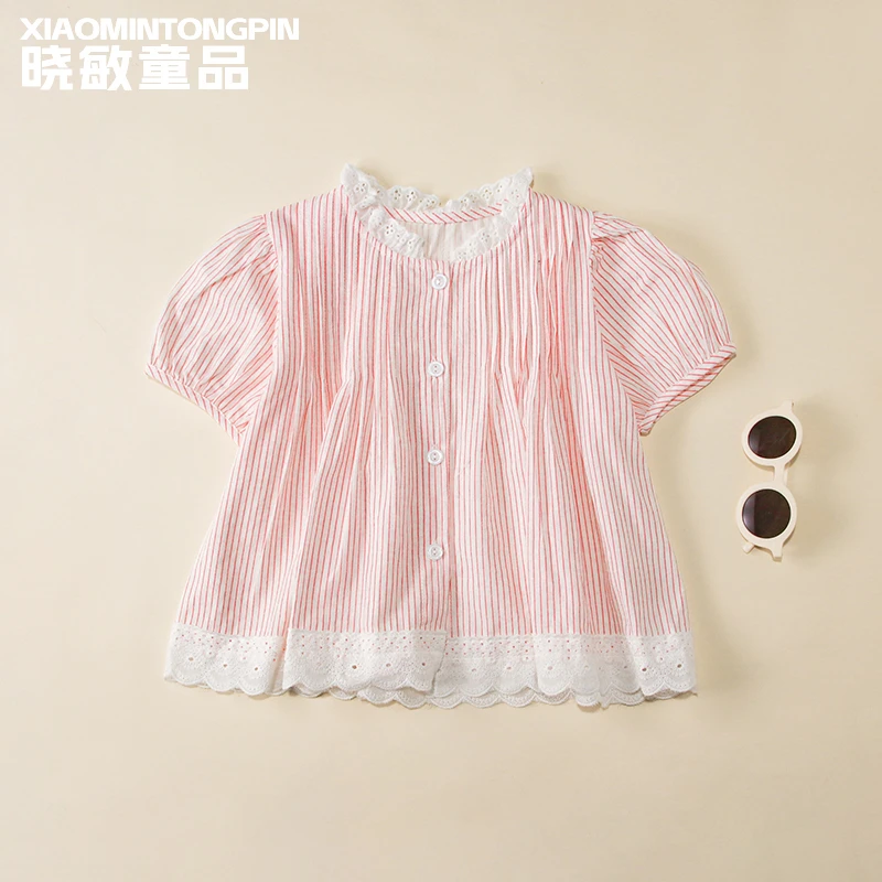 2025年款衣服儿童条纹花边衬衫3C4444