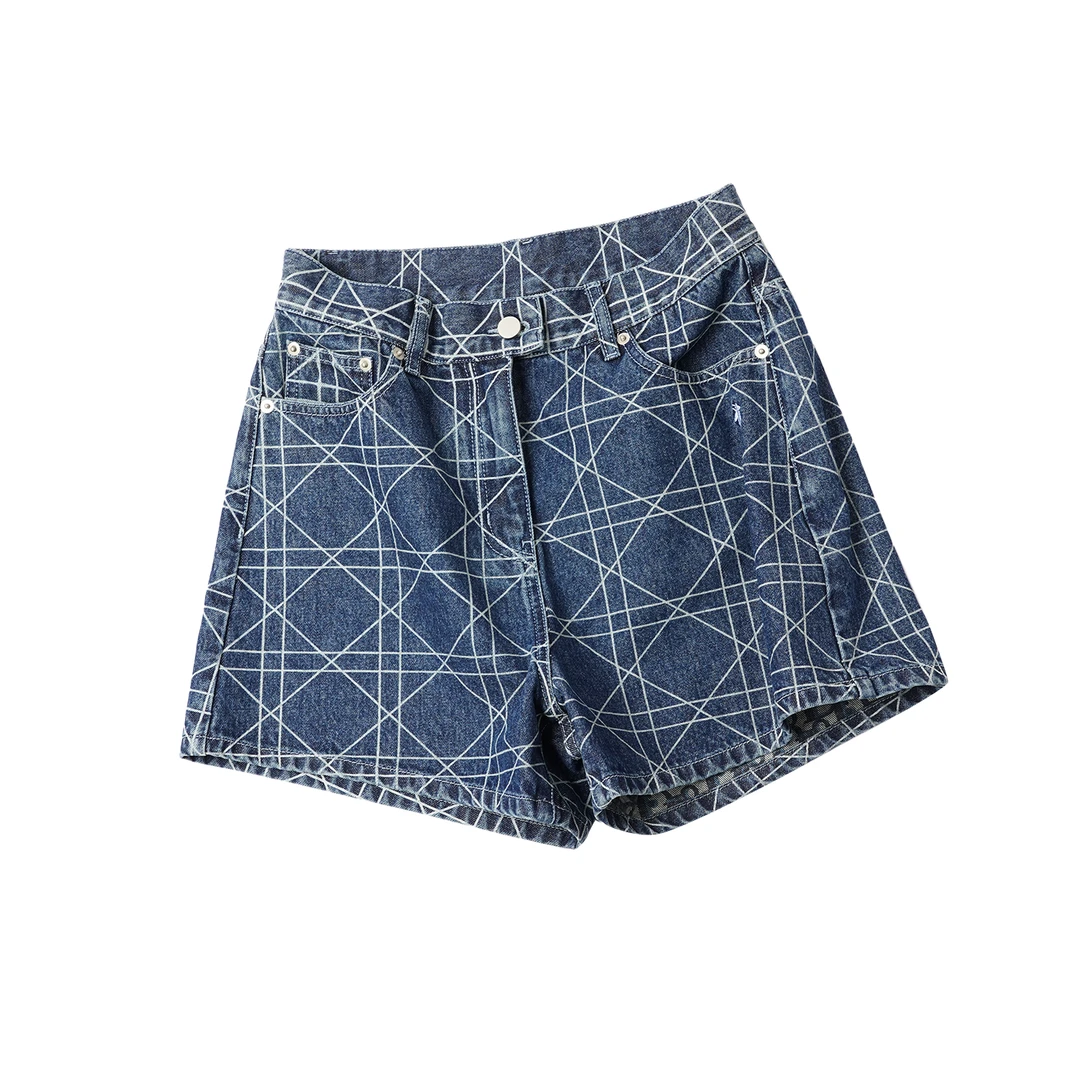 【藤格纹牛仔短裤】LDKZ56222高级时尚夏季商务洋气感藤格纹短裤