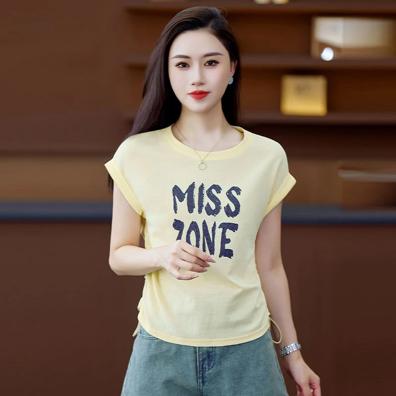 简约圆领纯色韩版T恤女2025夏季新款短款常规款短袖宽松上衣小衫