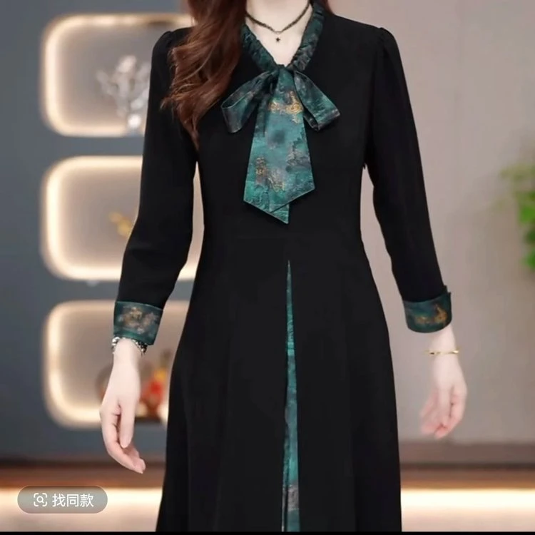 爆款假两件连衣裙2025秋季新款时尚收腰显瘦礼服裙子