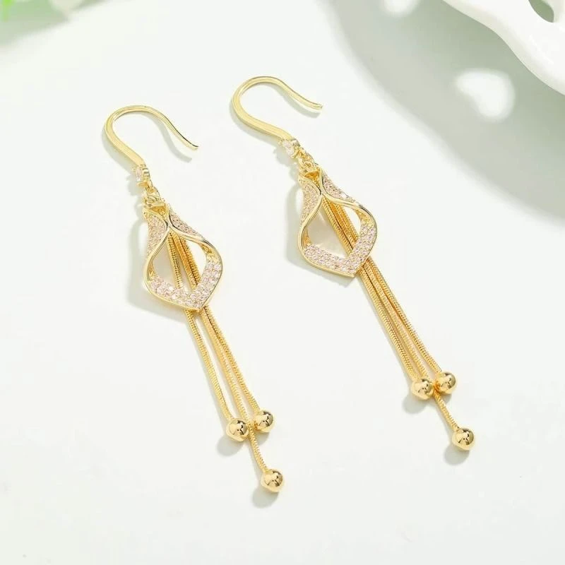 超闪时尚金色长款流苏耳环女几何菱形精致耳坠轻奢气质百搭耳饰品