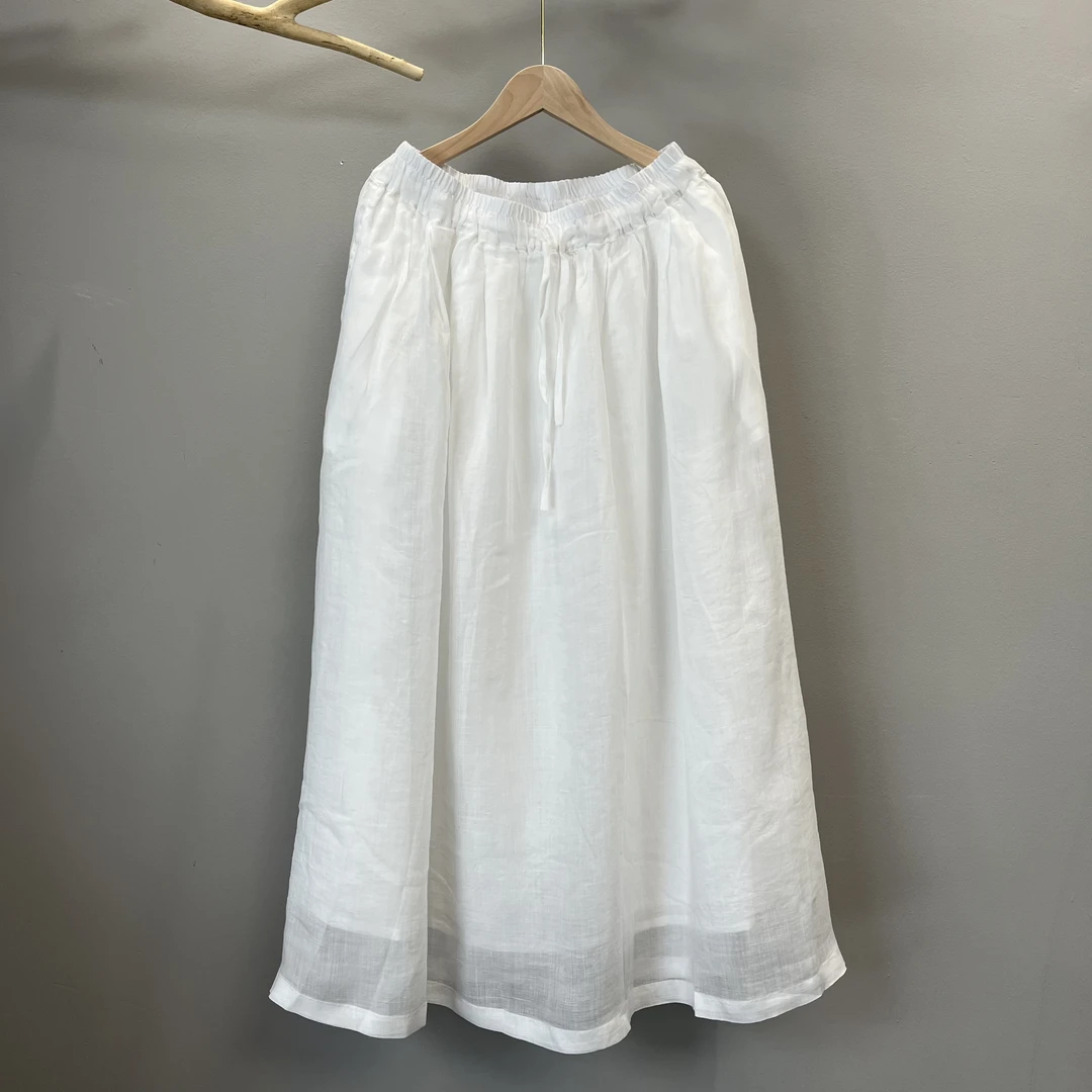 凤颜纱-春夏款100支纯苎麻双层大摆裙百搭宽松显瘦时尚长款