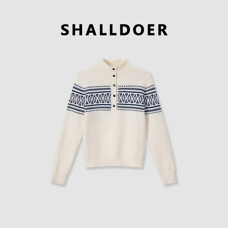 【菱岛】秋冬时尚新款费尔岛设计款保暖半高领套头毛衣2025新款女士