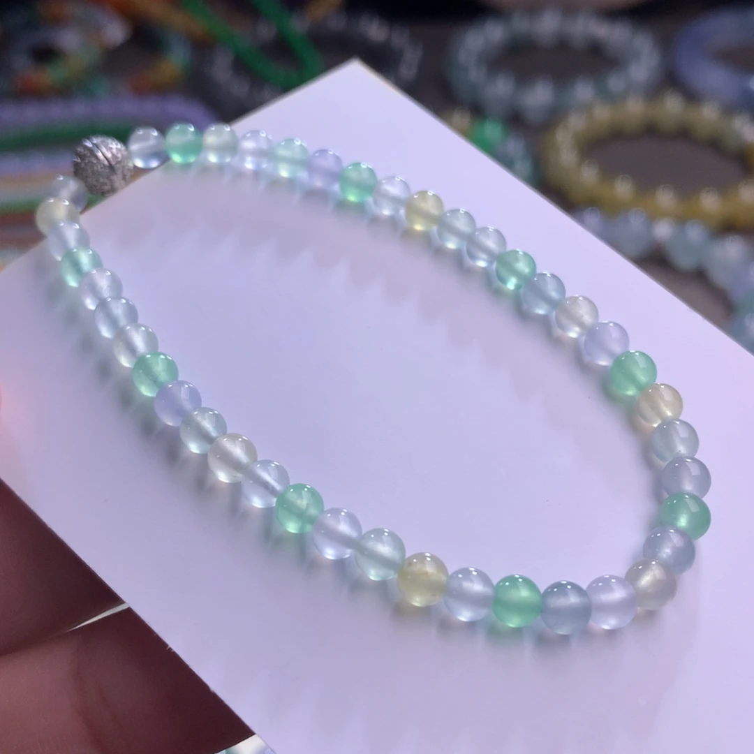 未镶嵌手链翡翠卡4～4.3 流光溢彩冰玻璃马卡龙