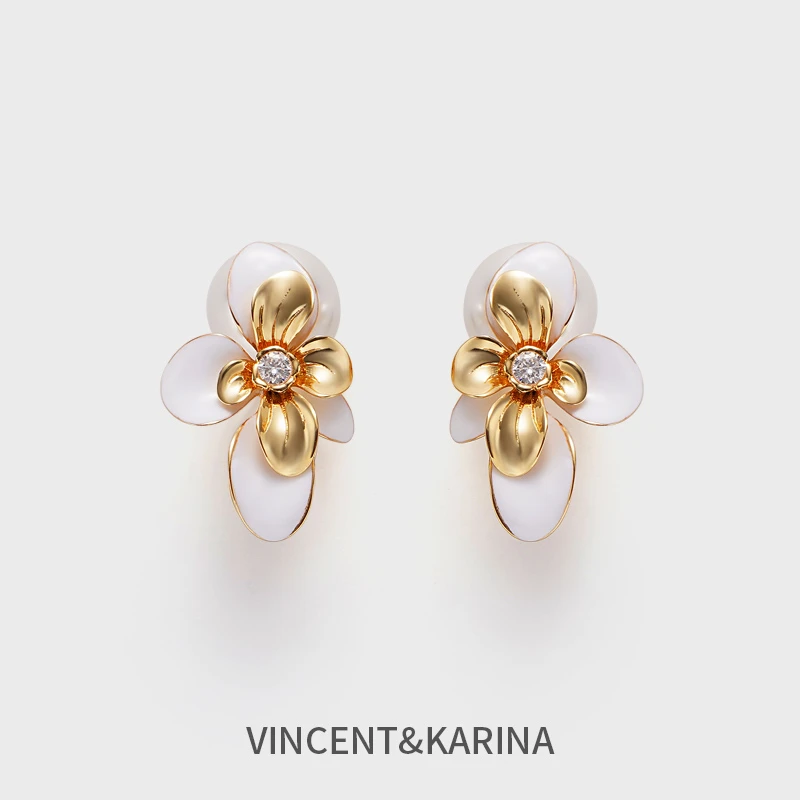 VINCENT&KARINA 铜合金耳饰 【燕影】飞燕花卉珐琅正反两面双戴耳环