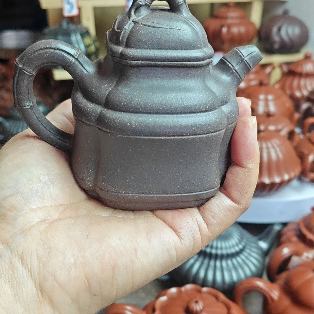 宜兴紫砂壶筋纹器半手工制作青灰泥容量二佰CC