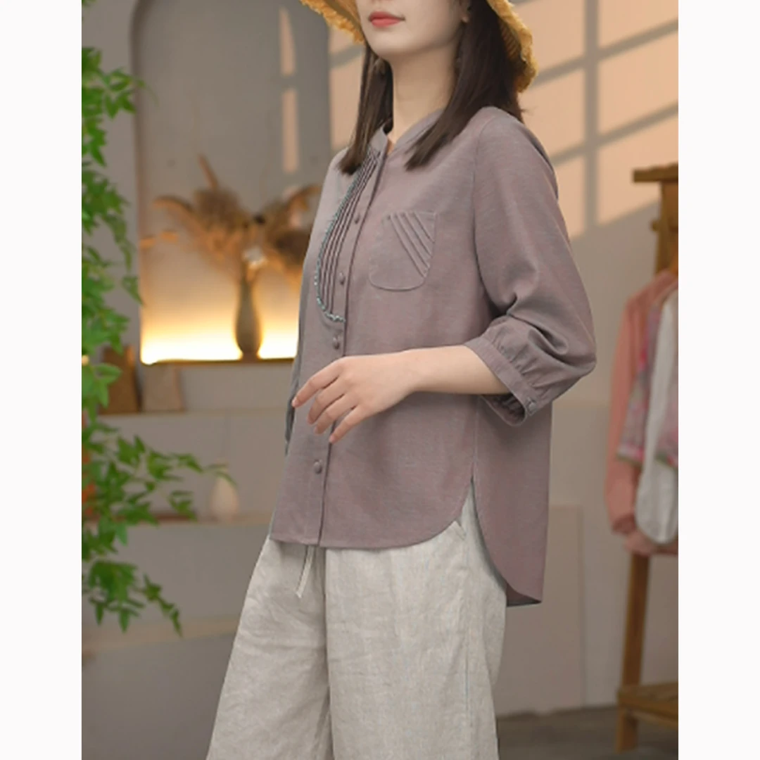 夏季时尚气质中袖百搭衬衫七分袖休闲设计感显瘦上衣