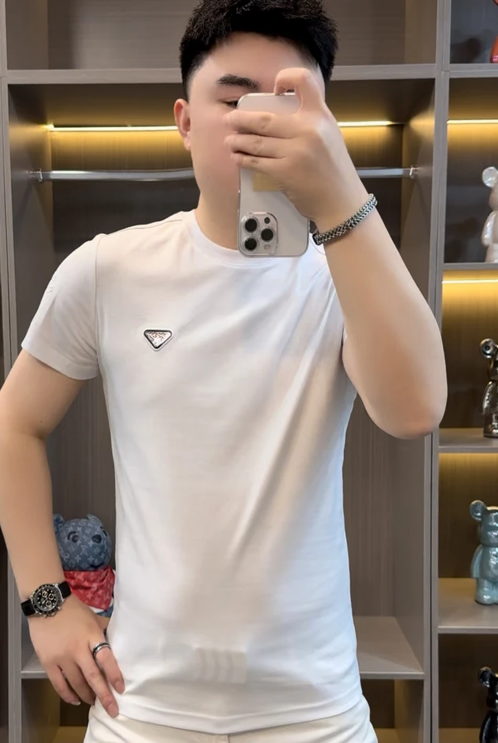 2025男士夏季半高领打底衫欧货时尚修身潮流短袖799