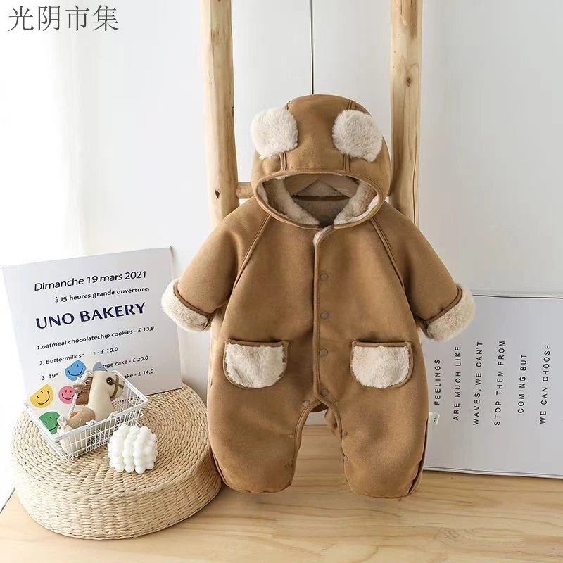 儿童宝宝婴儿秋冬加绒加厚冬装冬款韩版洋气保暖连体衣婴儿秋冬外