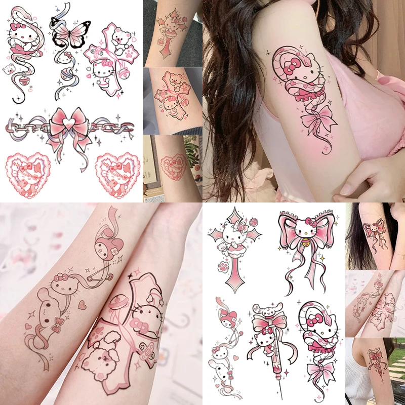 炫彩爱心 Kitty猫 彩色纹身贴防水可爱手臂可洗贴纸
