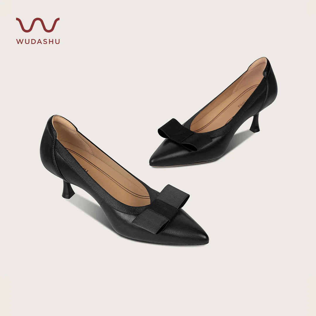 吴大叔红云鞋春季新款单鞋尖头真皮浅口百搭小香风细高跟单鞋D034