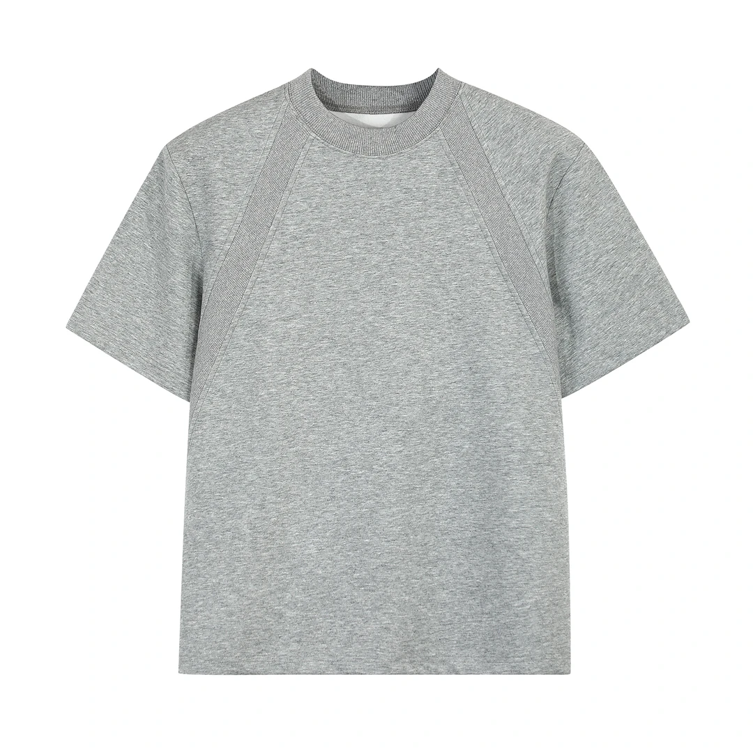 正肩boxy短款液氮空气层短袖T恤男美式拼接时尚男装小个子上衣夏