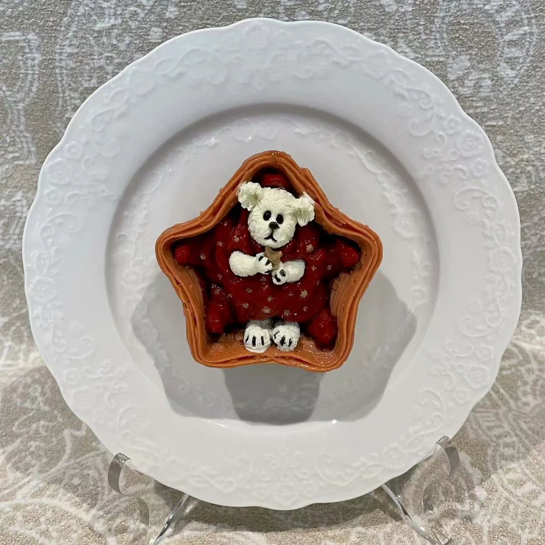 【现货】蛋挞炸毛熊 珍爱熊食品级硅胶捏捏乐手工制作解压玩具