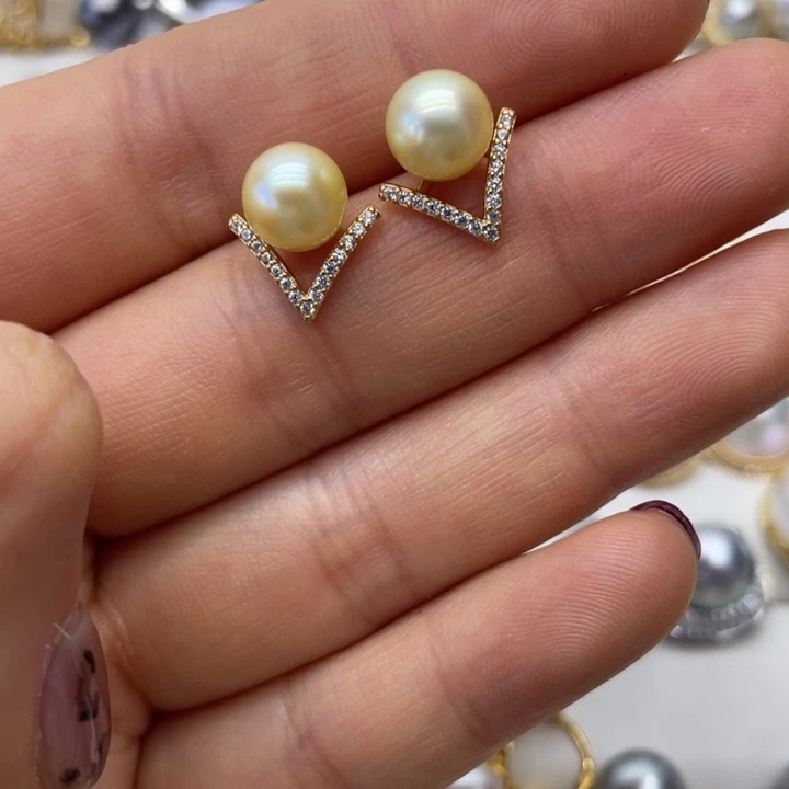 海水珍珠耳饰银S925镶嵌