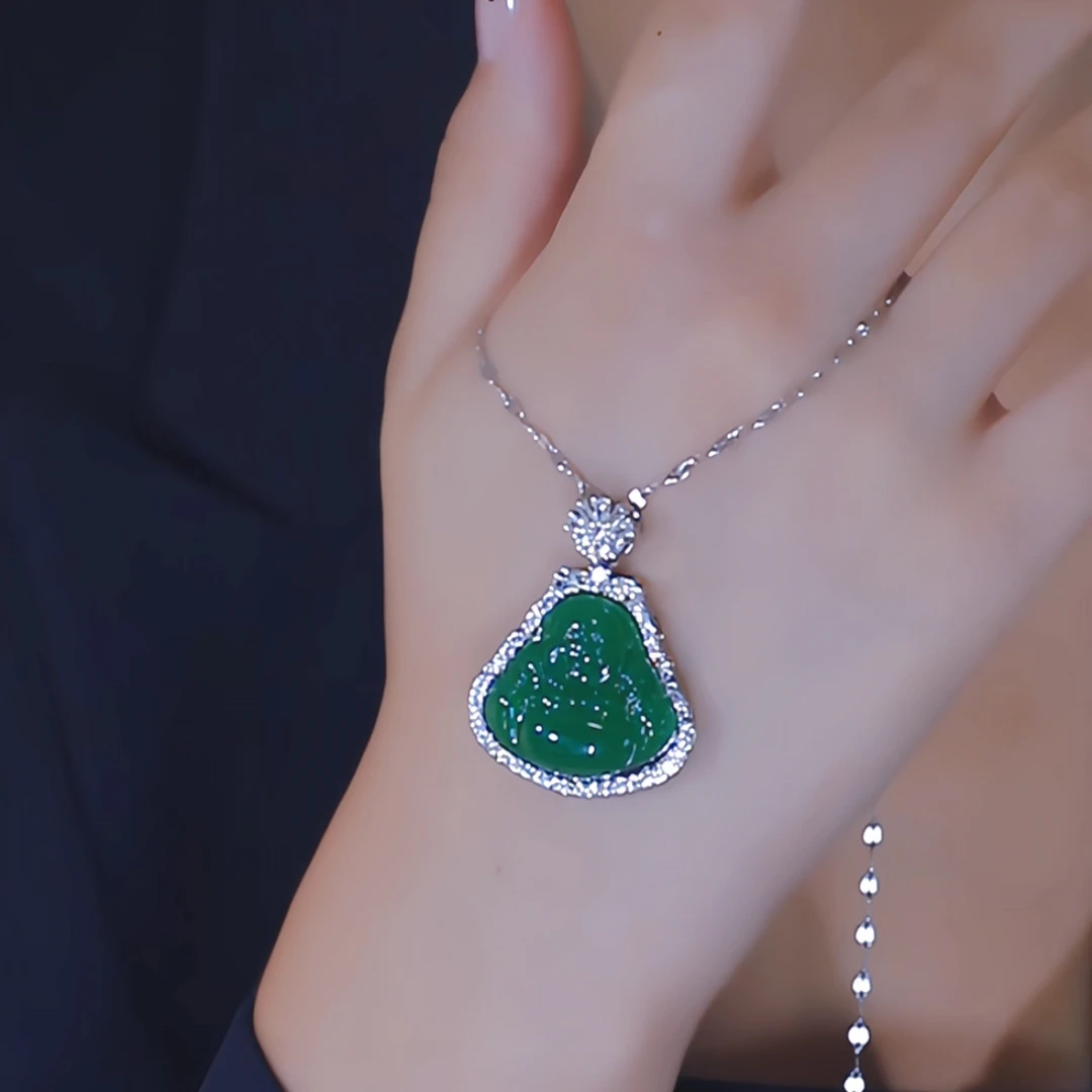 钛钢项链 气质国风绿色佛公项链时尚轻奢毛衣链新款项链妈妈