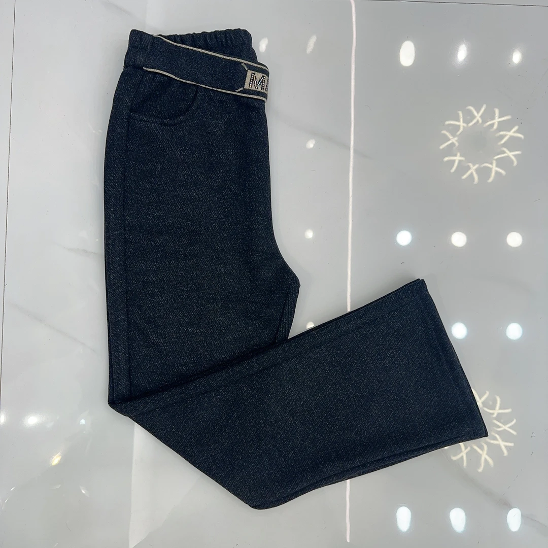 9977冬季新款时尚百搭松紧裤头毛呢微喇叭裤秋冬