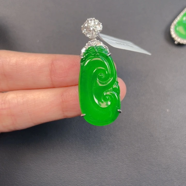 吊坠(不含链)银S925镶嵌翡翠