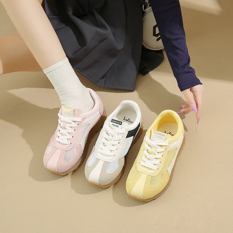 爆款厚底德训板鞋女夏2025新款百搭轻便网面透气阿甘鞋软底小白鞋