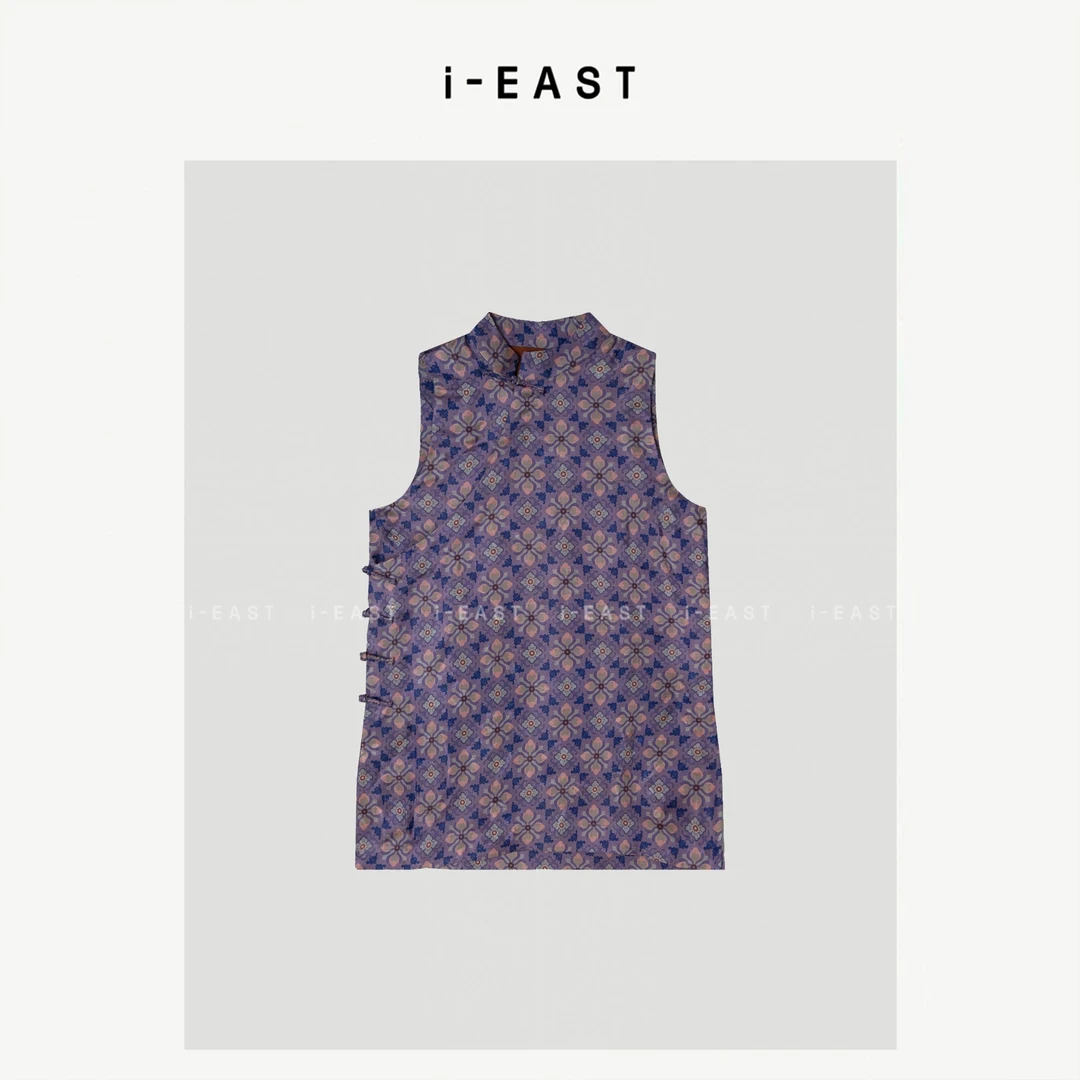 i-EAST 午后汀岚~新中式国风邂逅盘扣花朵无袖上衣-5X GF5588