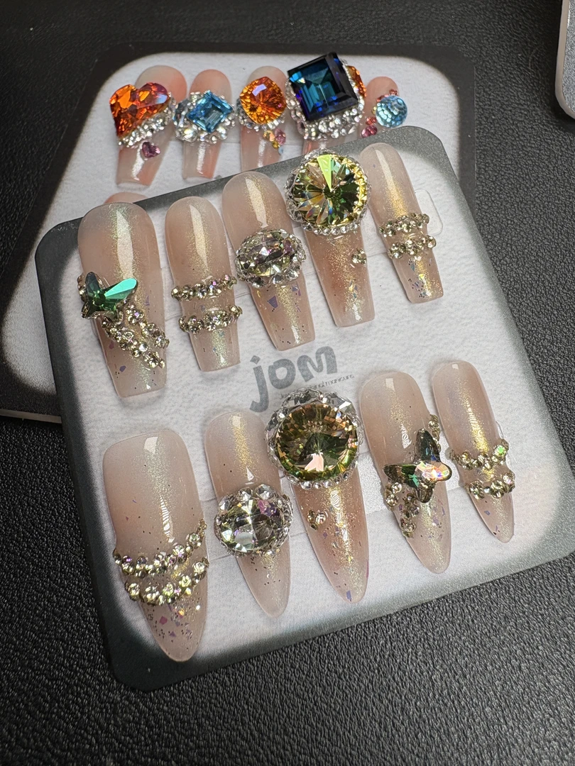 【夜光】【全华尺码可定制】全华绝版夜光绿钻蝴蝶卫星轻奢手工穿戴甲