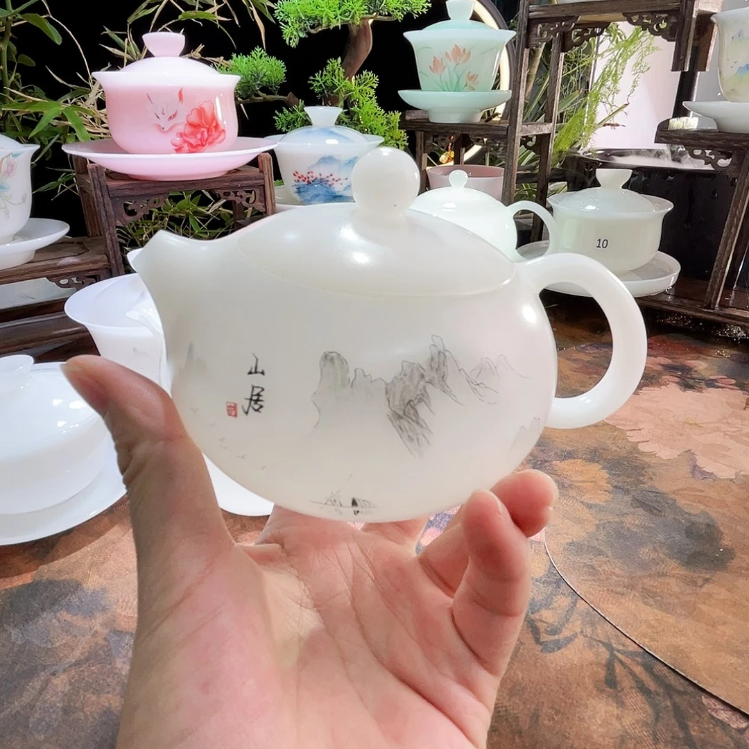 微瑕冰晶璞玉素烧水墨山居西施壶