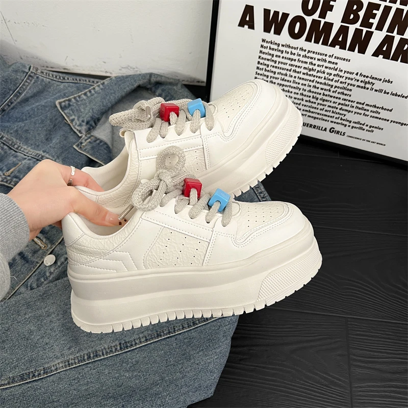 6cm增高厚底小白鞋女新款小个子2025年春款白色鞋子真皮休闲女鞋