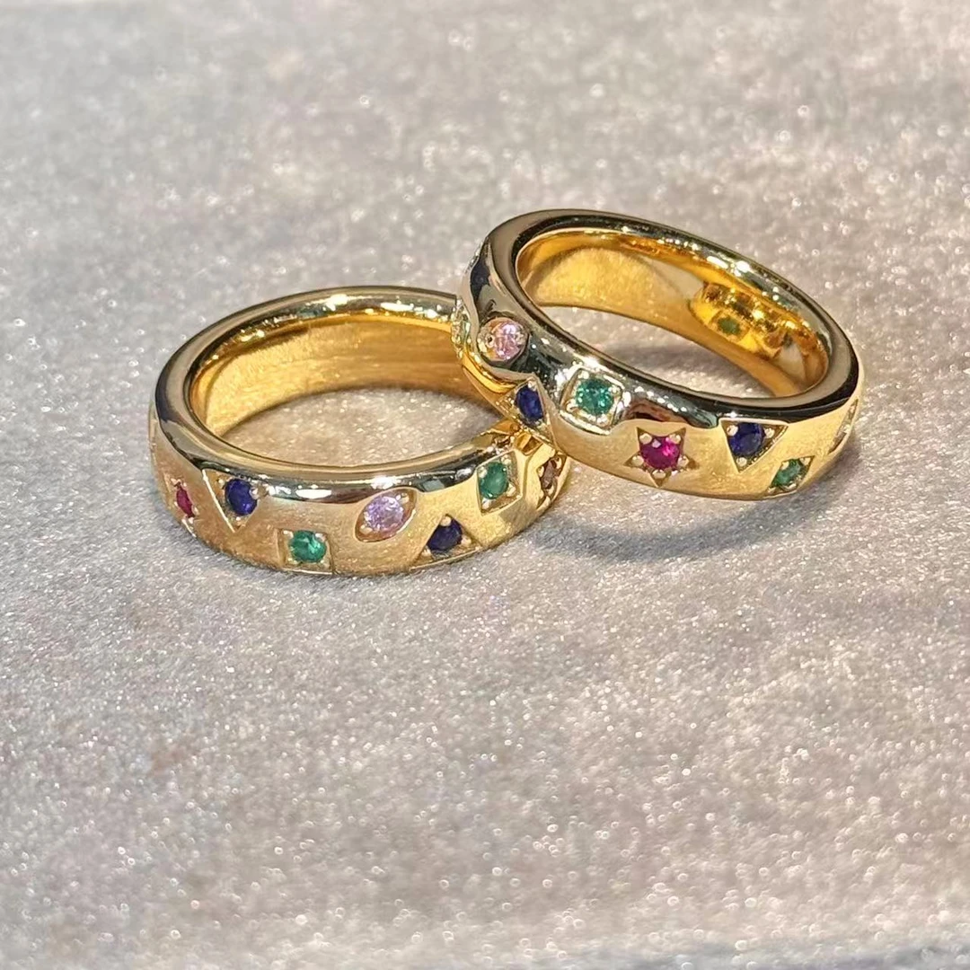 培育蓝宝石R805【极光】镶嵌不规则彩色时尚精致戒百搭戒指排戒