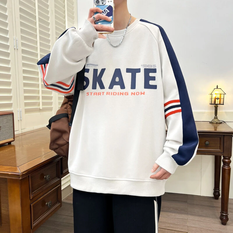 青少年港风卫衣男潮流时尚圆领打底衫长袖休闲宽松百搭印花字母潮