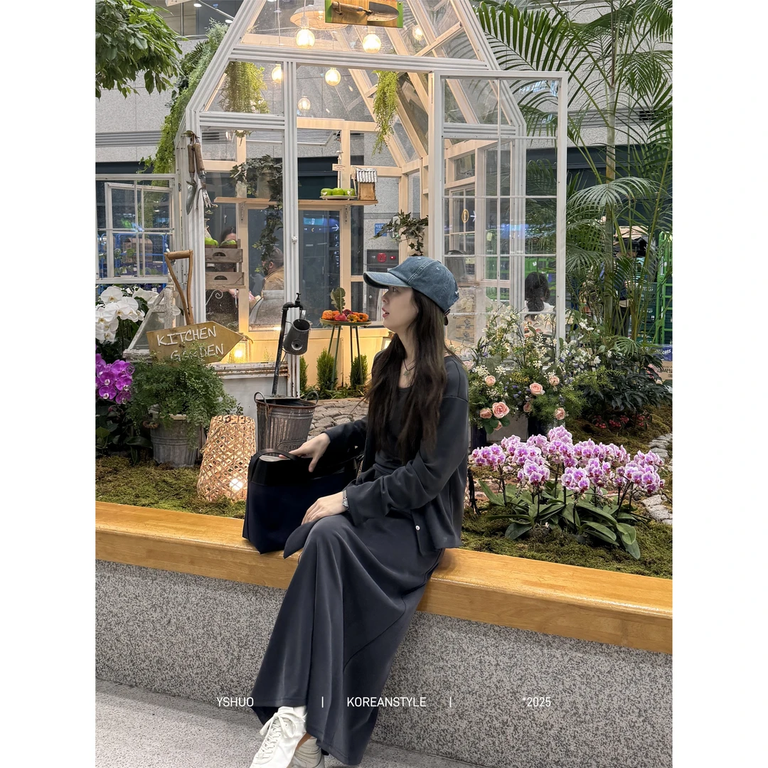 YSHUO【松弛度日】气质开衫背心造型感绑带半身裙A字垂感长裙9338